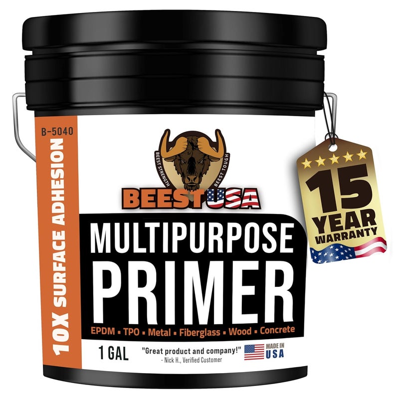 BEEST Multi-Purpose Primer - Gray, 1 Gallon Covers up to 250 Sq Ft| Liquid Rubber Deck Coating - Elastomeric Roof Coating - Water-Based, High-Adhesion Bonding Primer for Concrete, Metal, Wood, TPO - Image 1